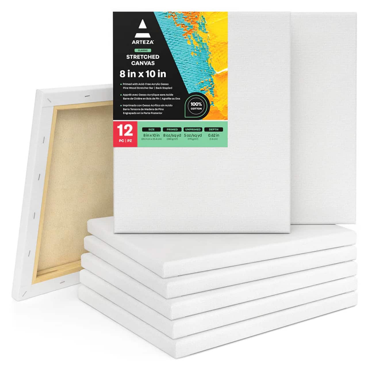 Arteza® 8" x 10" White Stretched Canvases, 12ct.